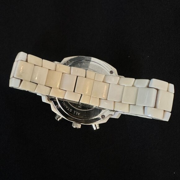 Michael Kors MK5079 Chronograph White Ivory Acrylic Bracelet Watch Crystal Bezel - Picture 5 of 8